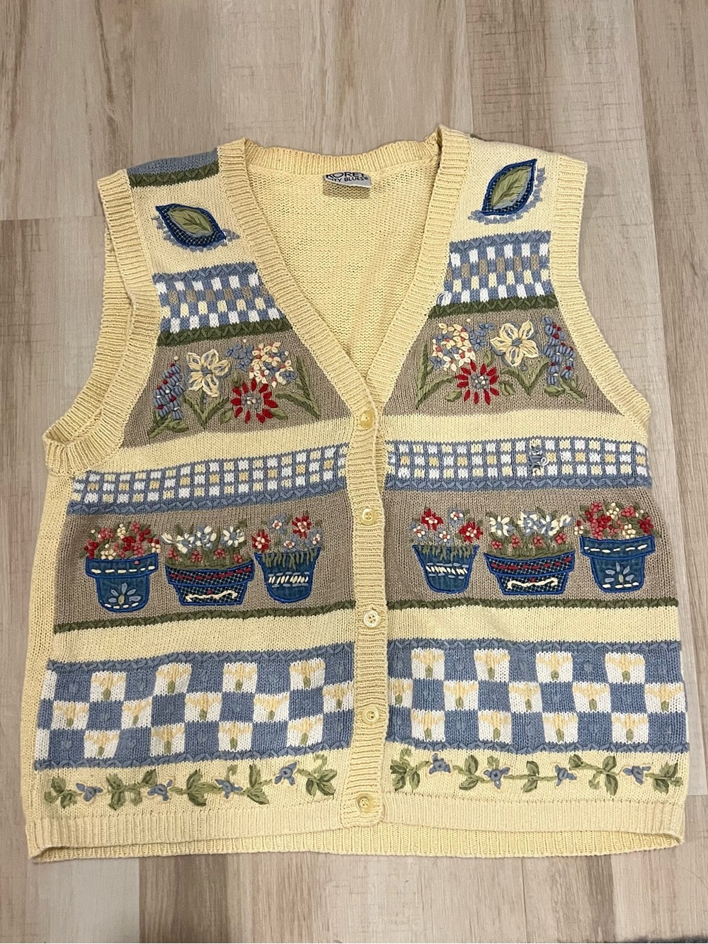 Koret Vintage Grannycore Butter Yellow Embroidered Sweater Vest M/L